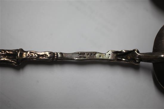 Two 19th century Dutch? silver apostle spoons, longest 18cm.